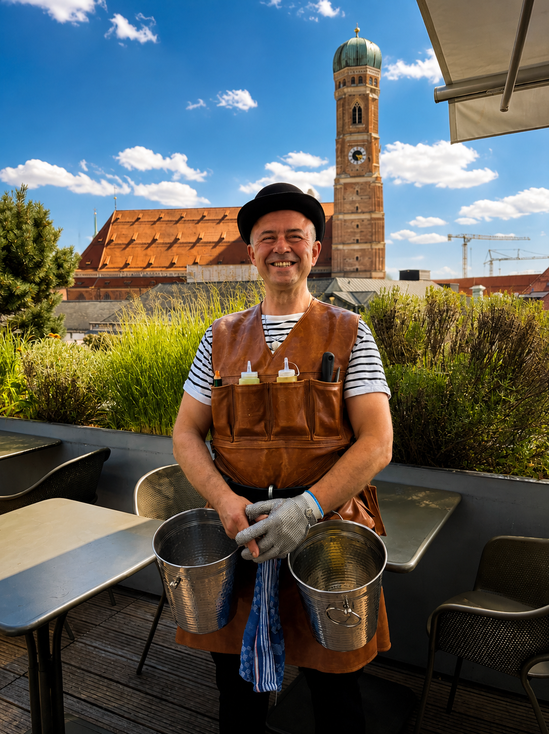 Oyster König Host mit Lederschürze bei einem Event in München