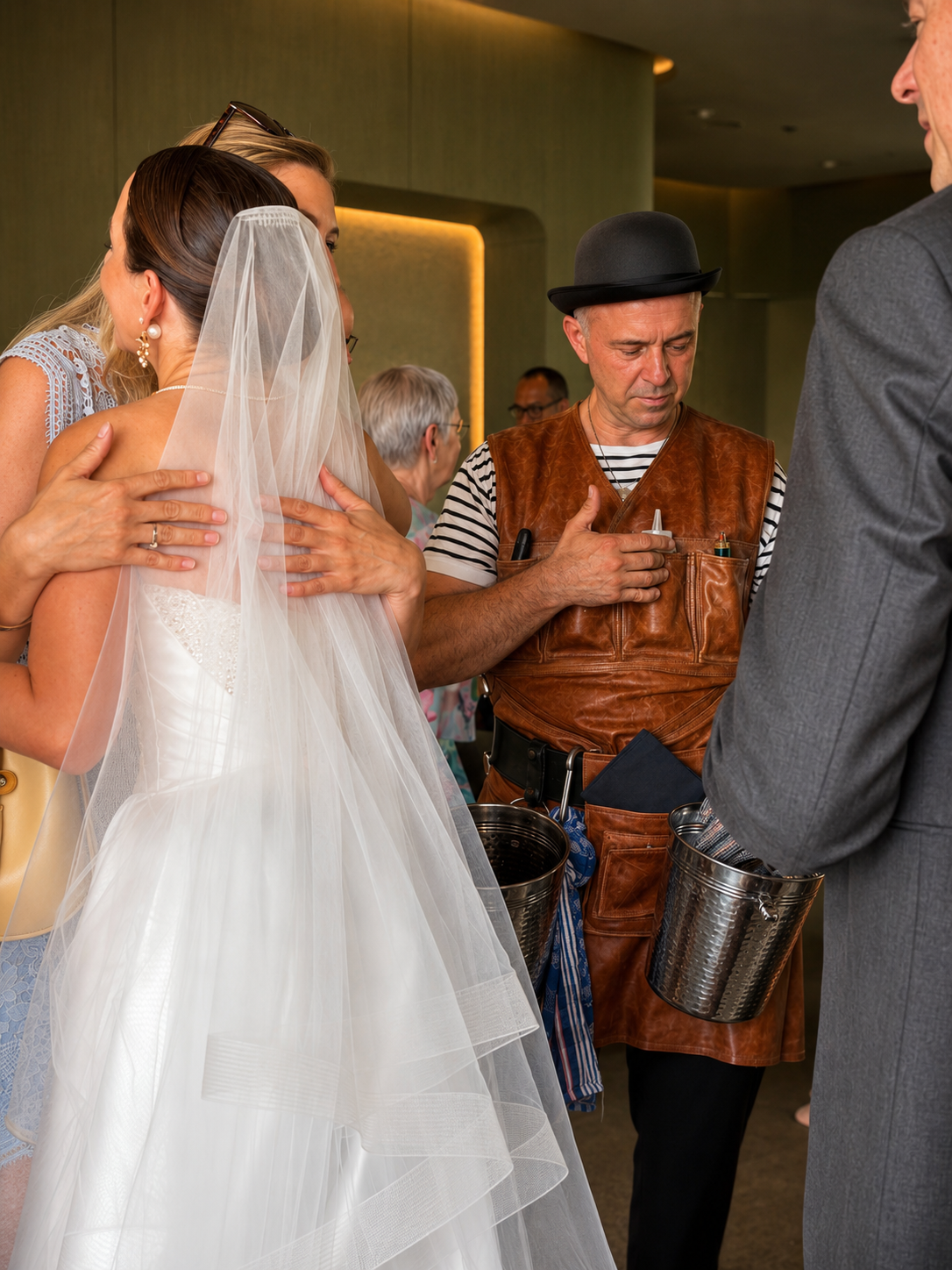 Oyster König Host während eines Hochzeitsempfangs